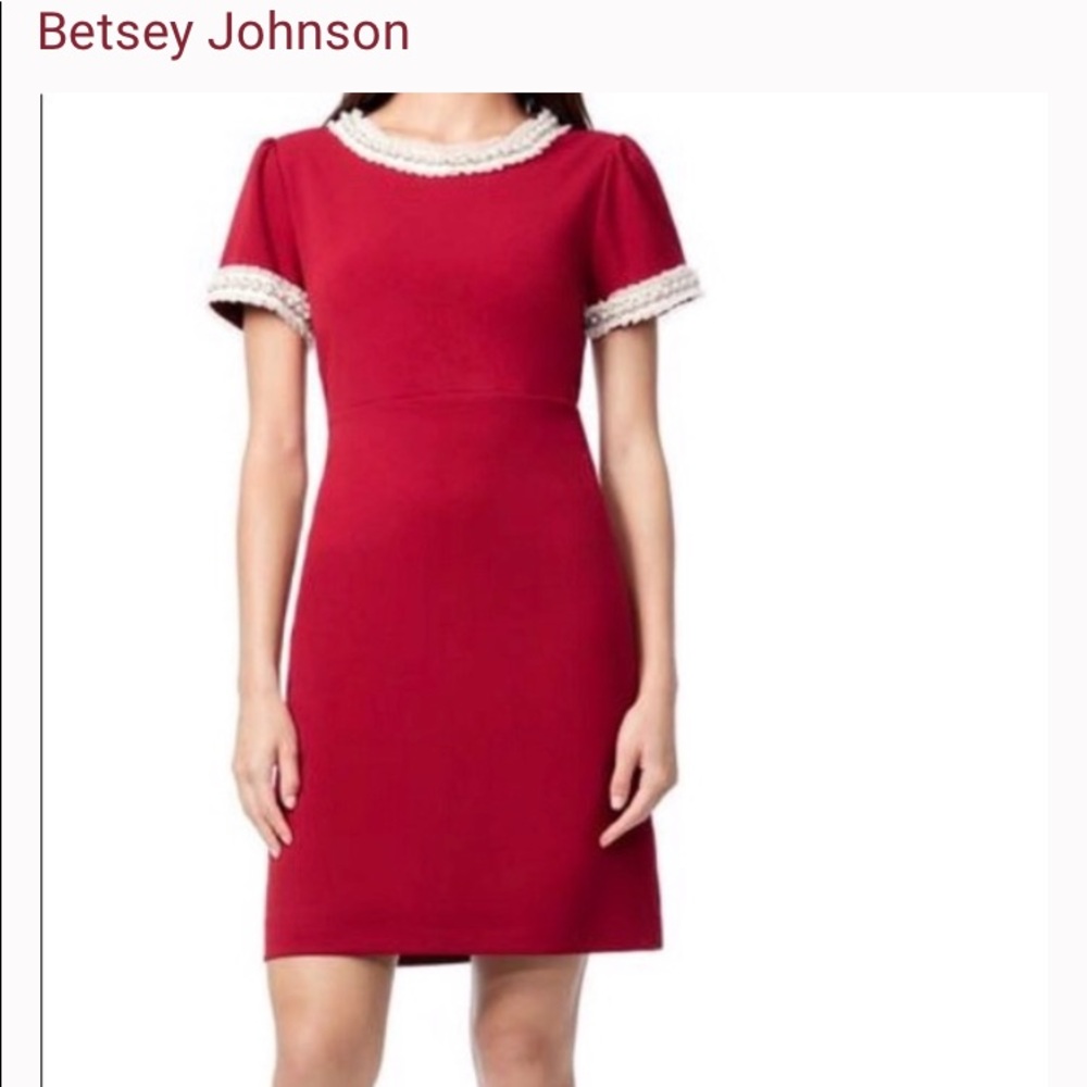 Cherry red size 6 shift pearl neckline
